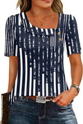 Womens Short Sleeve Summer Shirts Square Neck Button Blouse Dressy Casual Asymmetrical Tunic Tops